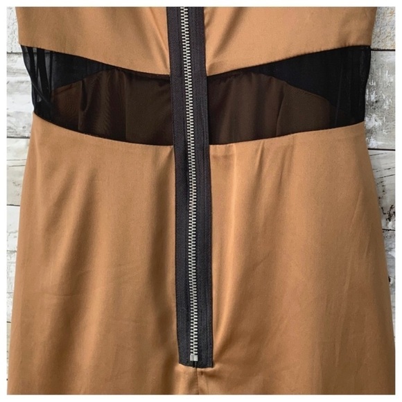 #152 BCBGeneration Jeweled Embellished Mesh Bronze Chocolate Satin Dress BCBG 2 - Picture 9 of 9